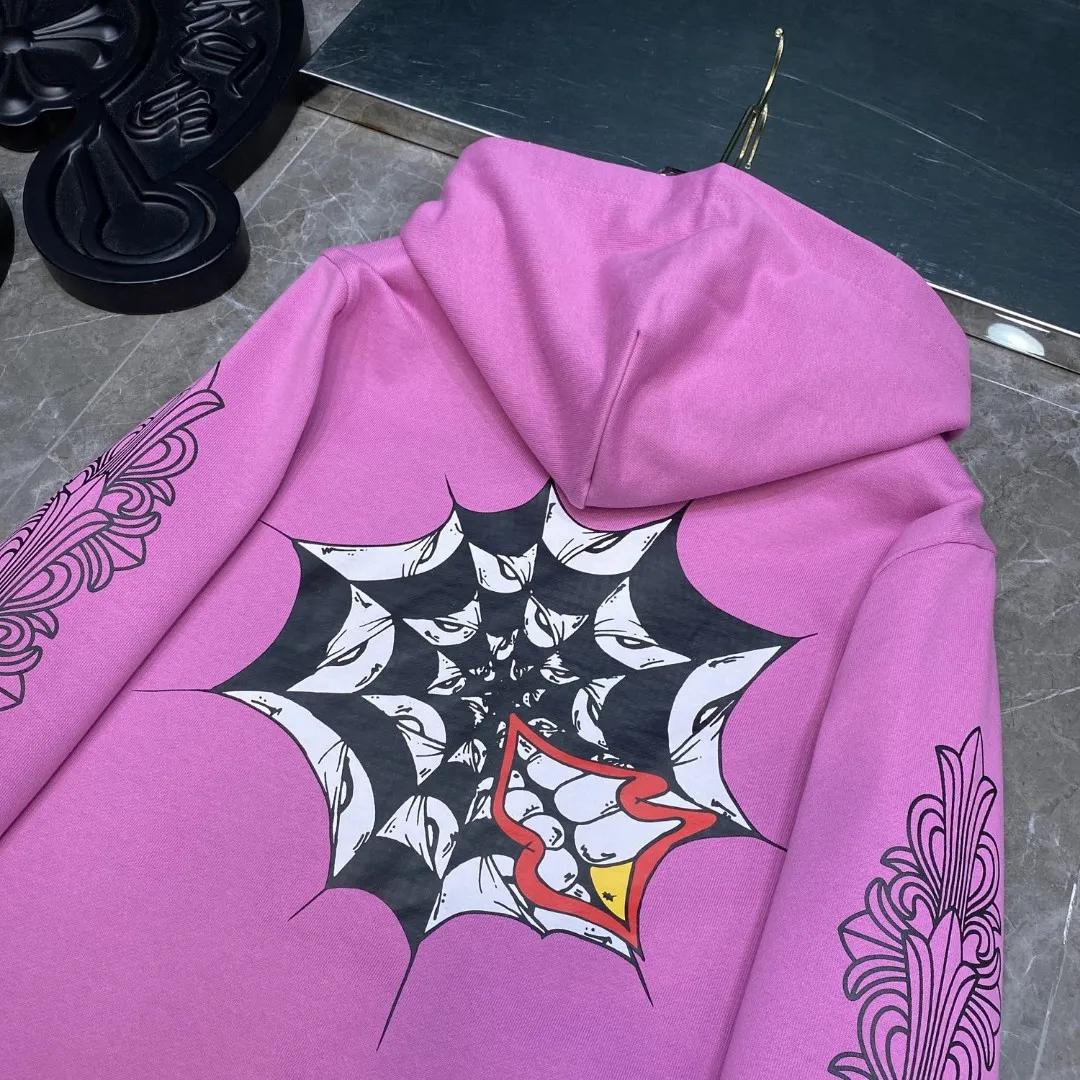 P246 Chrome Hearts Autumn and Winter 2025 simultaneous sale at counters❤️Limited edition Chrome Hearts Mattyboy graffiti spider web hoodie sweatshirt Imported environmentally friendly glue printing and dyeing Improved customized version 1:1 460g High weight fabric Recommended color: Customized graffiti color purple Code numbers: S, M, L, XL